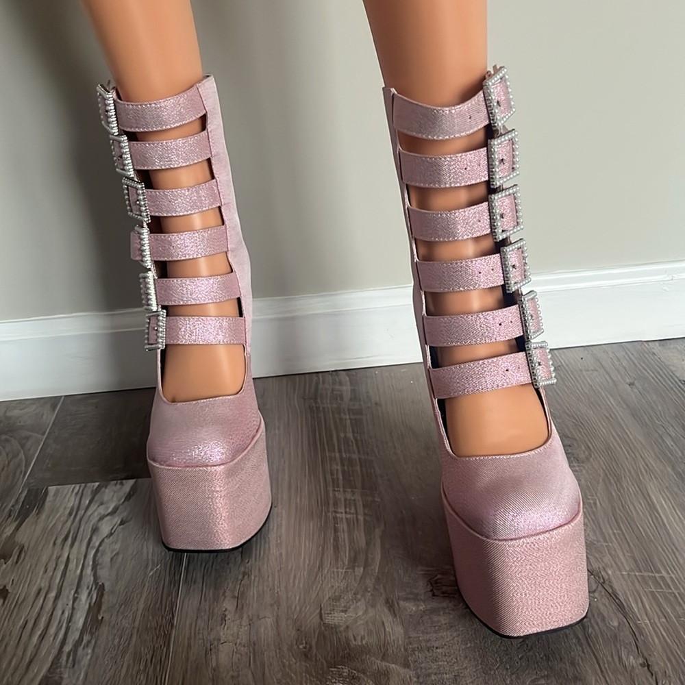 ‼️NWT‼️Dolls Kill X Sugar Thrillz Pink Platform Ankle Boots Size 8 - Picture 5 of 12